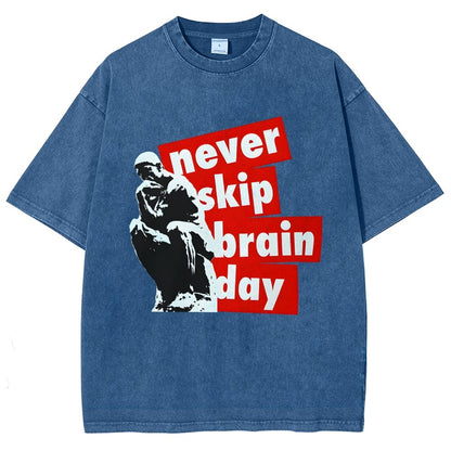 Never Skip Brain Day Vintage Distressed T-shirt