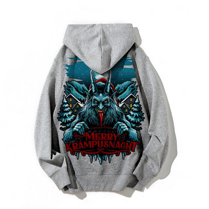 Merry Krampusnacht Christmas Geek Printed Back Cotton Hoodie