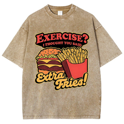 Burger Fries Exercise Vintage Distressed T-shirt