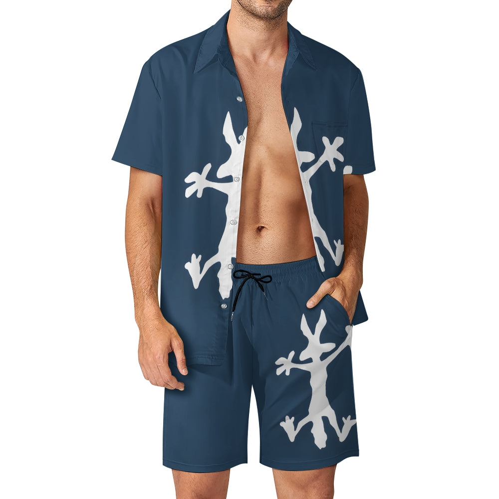 Coyote Splat Hitting Cartoon Print Hawaiian Shirt Set