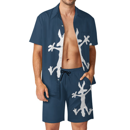 Coyote Splat Hitting Cartoon Print Hawaiian Shirt Set