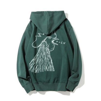 Funny Chicken  Printed Back Cotton Hoodie