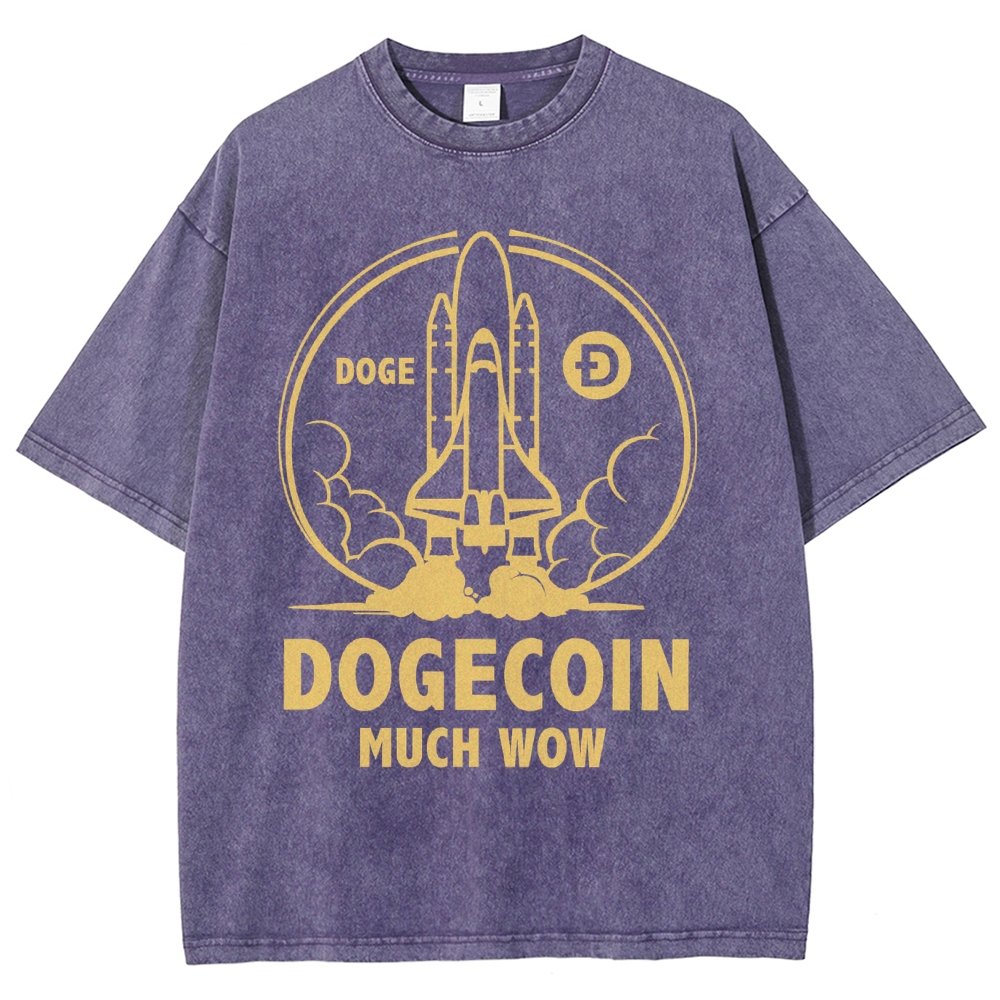 Dogecoin Rocket Ship Much Wow Meme Joke Funny Crypto Currency Elon Musk DOGE Vintage Distressed T-shirt