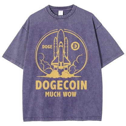 Dogecoin Rocket Ship Much Wow Meme Joke Funny Crypto Currency Elon Musk DOGE Vintage Distressed T-shirt