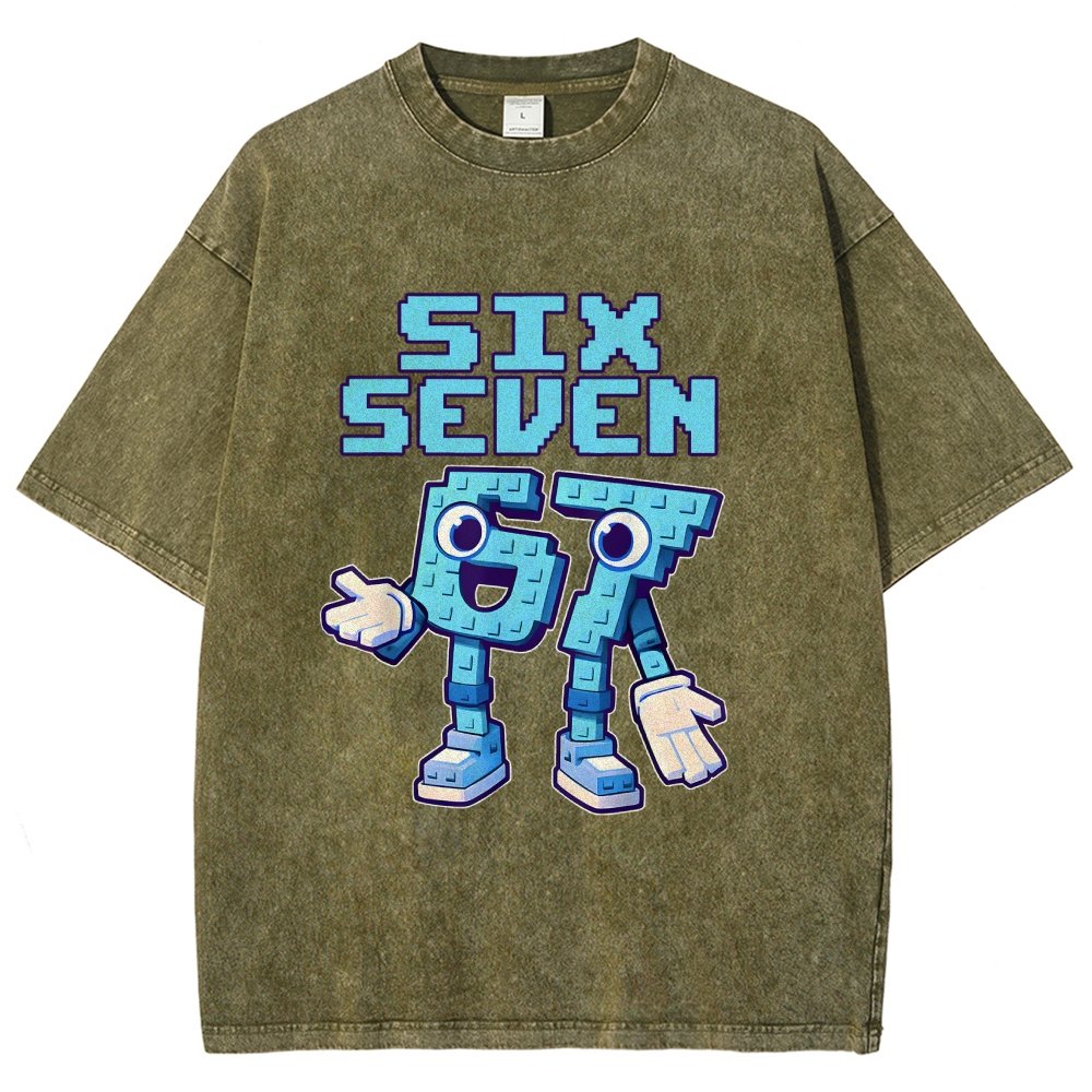 Six Seven Ice Cream Drip 67 Meme Gen Alpha Slang Vintage Distressed T-shirt