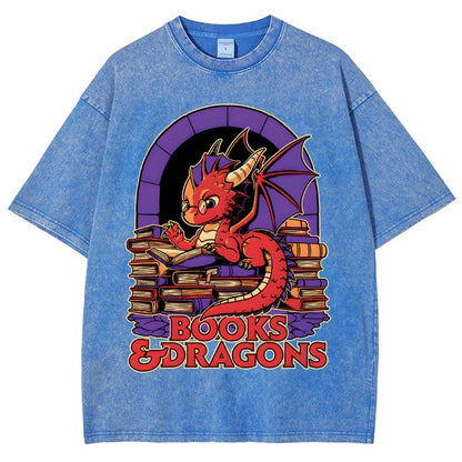 Books and Dragons Vintage Distressed T-shirt