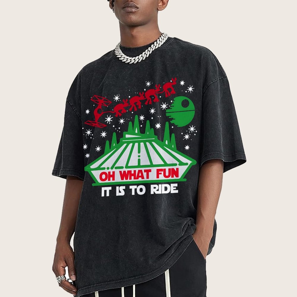 Oh！What Fun It Is To Ride Christmas Vintage Distressed T-shirt