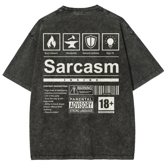 Sarcasm Label Washed T-Shirt