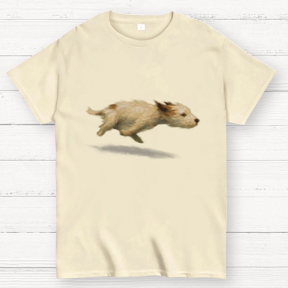 Funny Cute Running Dog Art Print Geek T-Shirt