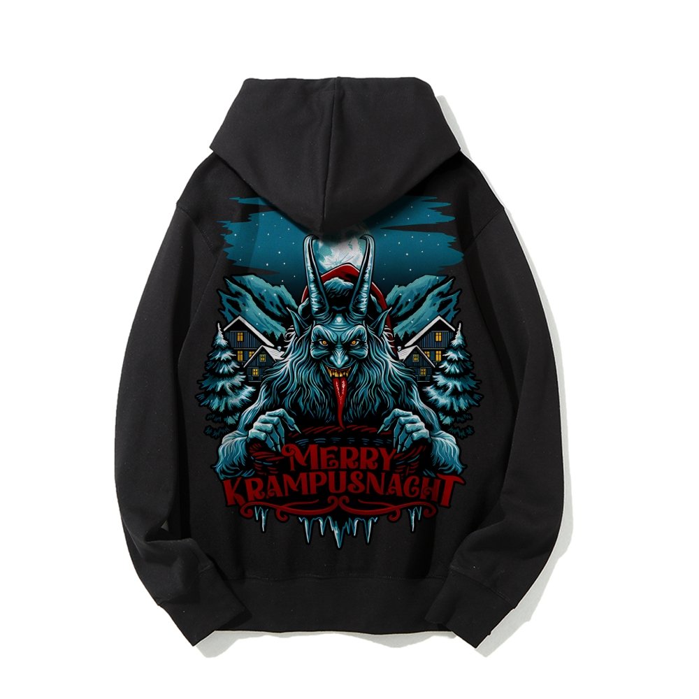 Merry Krampusnacht Christmas Geek Printed Back Cotton Hoodie