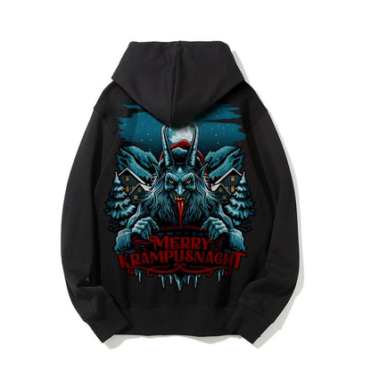 Merry Krampusnacht Christmas Geek Printed Back Cotton Hoodie