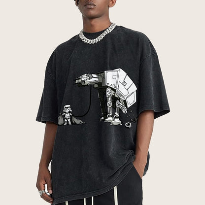 Picking Up Feces With A Huge Poop Bag Empire Robot Dog-Planet Battles Vintage Distressed T-shirt