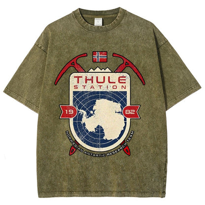Vintage Distressed T-shirt with a Mysterious Station