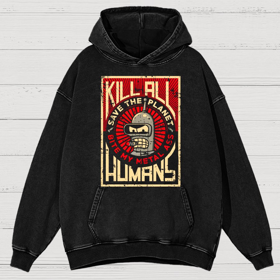 Save The Earth And Kill All Humans Vintage Distressed Hoodie