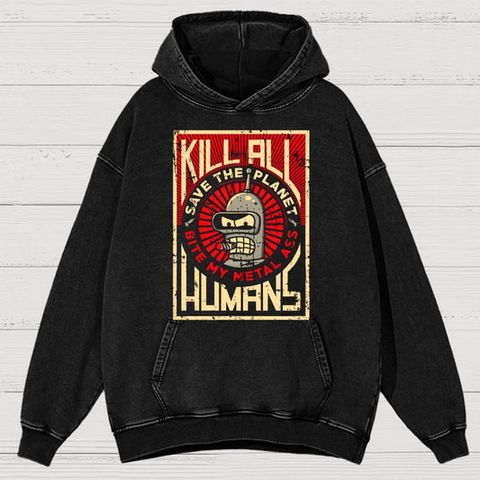 Save The Earth And Kill All Humans Vintage Distressed Hoodie