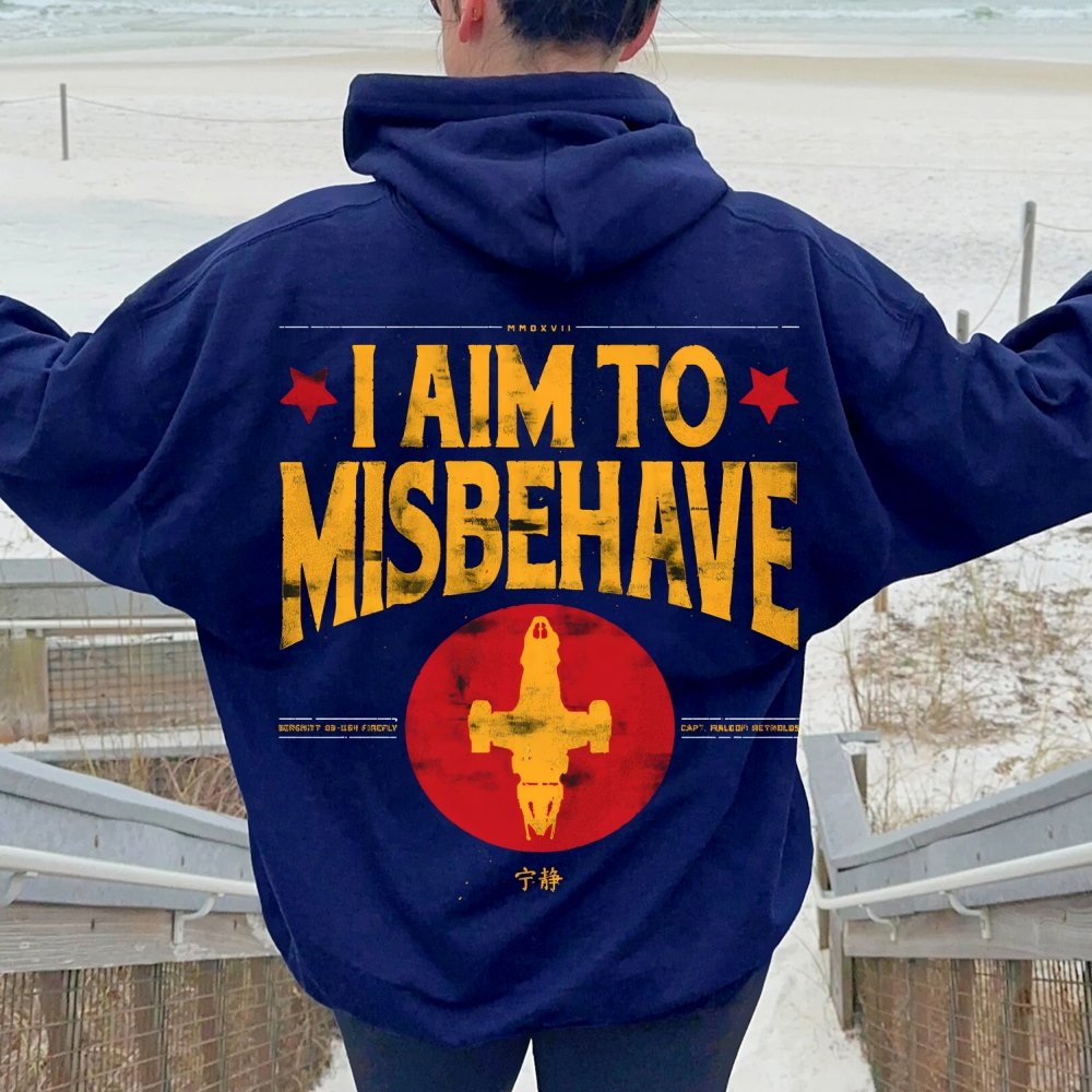 I Aim To Misbehave Geeky Printed Back Cotton Hoodie