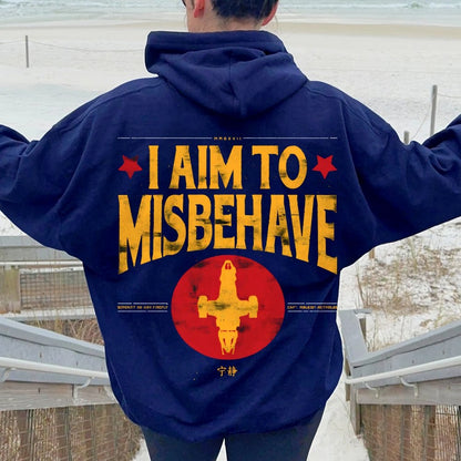I Aim To Misbehave Geeky Printed Back Cotton Hoodie