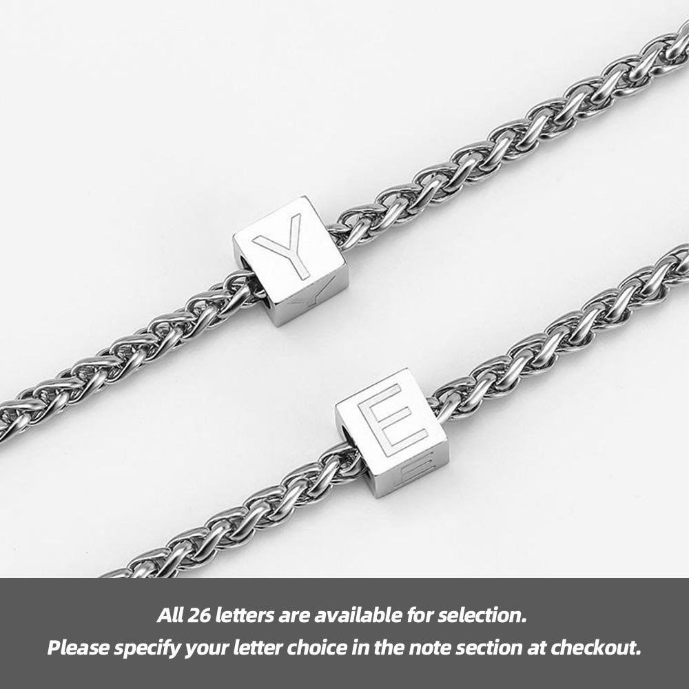 Custom Initial Necklace - Personalized Alphabet Cube Pendant in Stainless Steel