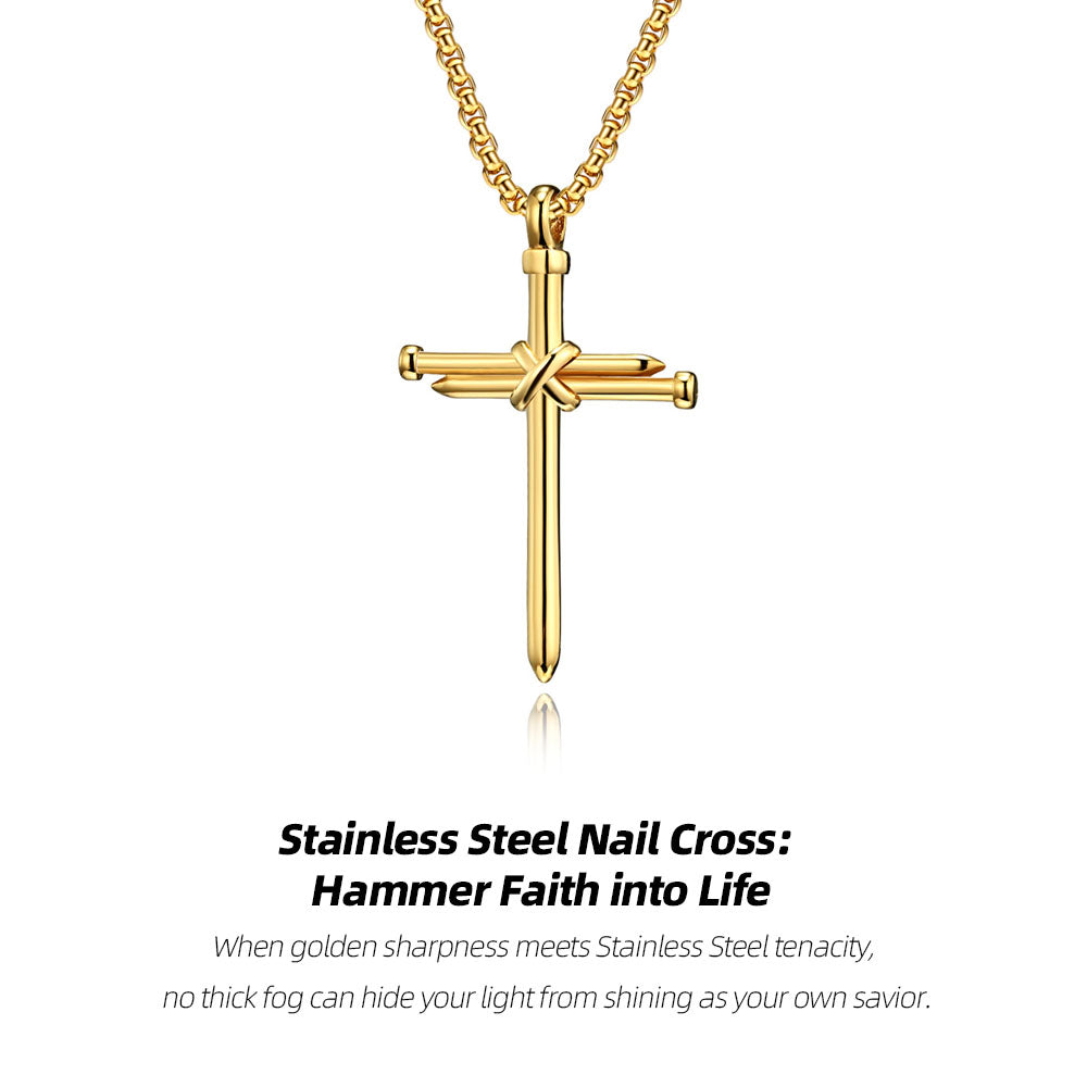 Stainless Steel Nail Cross Necklace | Faith is like a nail and will never bend