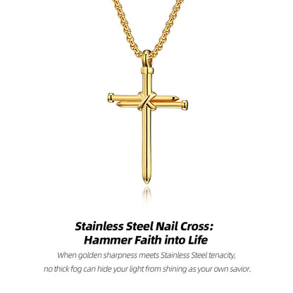 Stainless Steel Nail Cross Necklace | Faith is like a nail and will never bend