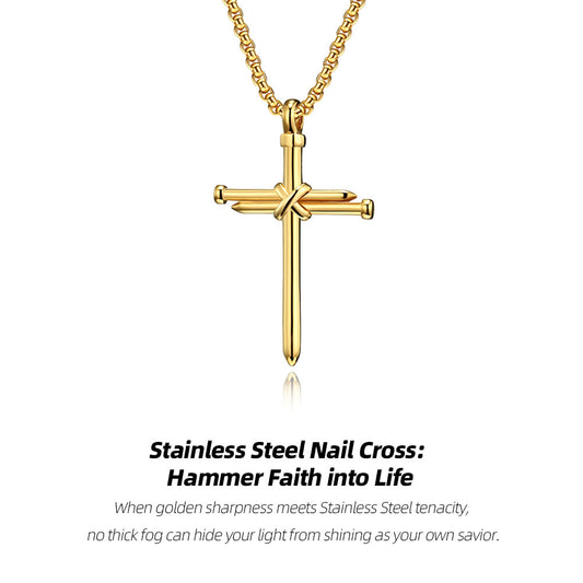 Stainless Steel Nail Cross Necklace | Faith is like a nail and will never bend