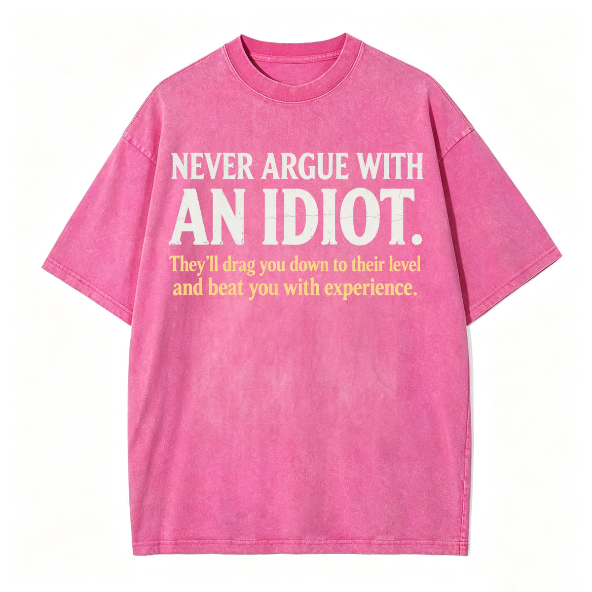 Never Argue With an Idiot — Funny Sarcastic Washed Graphic T-Shirt