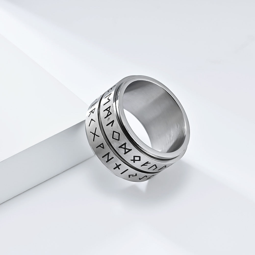 Rotatable Viking Runes Stainless Steel Ring