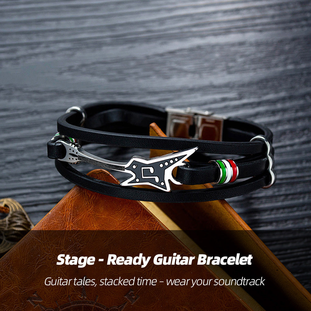 Stage - Ready Guitar Bracelet | Stacked leather, metal riffs – rock your every move