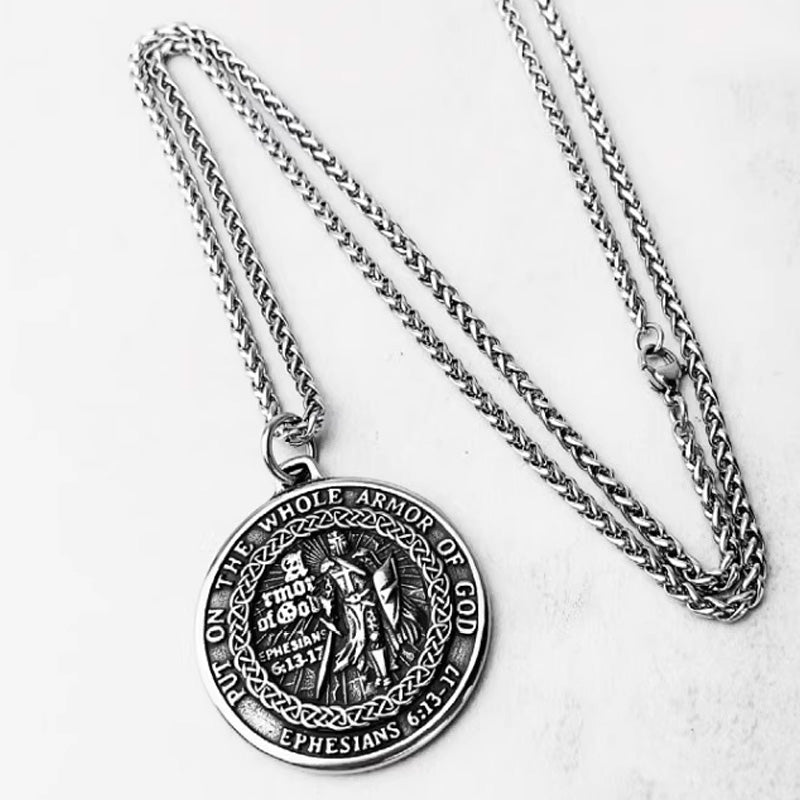 Stainless Steel Knight Shield Necklace | Faith & Armor