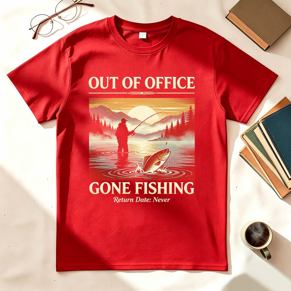 Out of Office Gone Fishing Return Date Never Funny Fishing T-Shirt