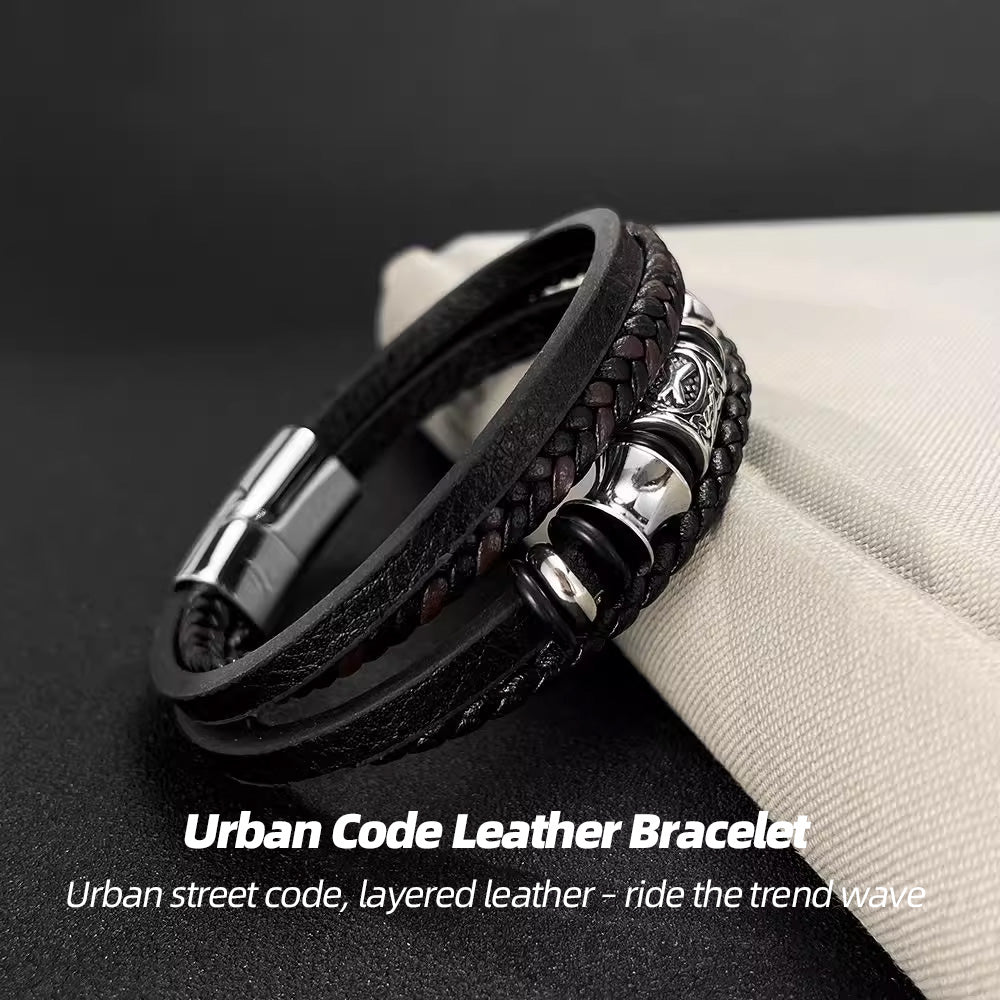 Urban Code Leather Bracelet | Stacked braids, metal clues – decode your vibe