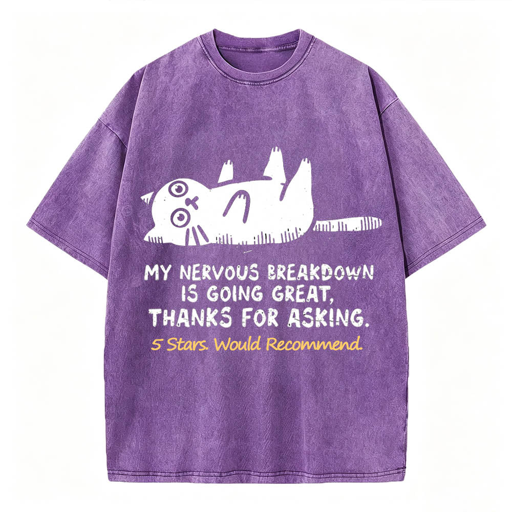 My Nervous Breakdown Is Going Great Thanks For Asking Funny Cat Vintage Washed Graphic Tee