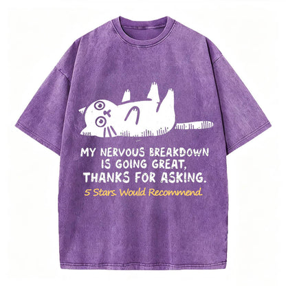 My Nervous Breakdown Is Going Great Thanks For Asking Funny Cat Vintage Washed Graphic Tee