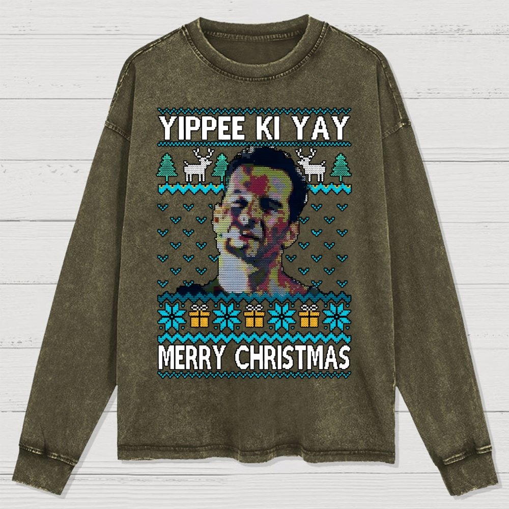 Yippee Ki Christmas Washed Long Sleeve Tee