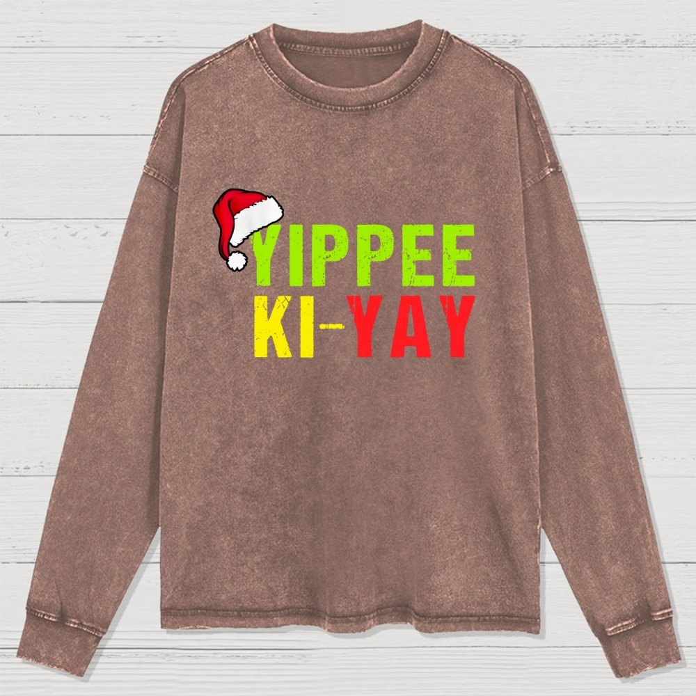 Yippee-Ki-Yay Funny Christmas Washed Long Sleeve Tee