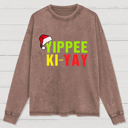 Yippee-Ki-Yay Funny Christmas Washed Long Sleeve Tee