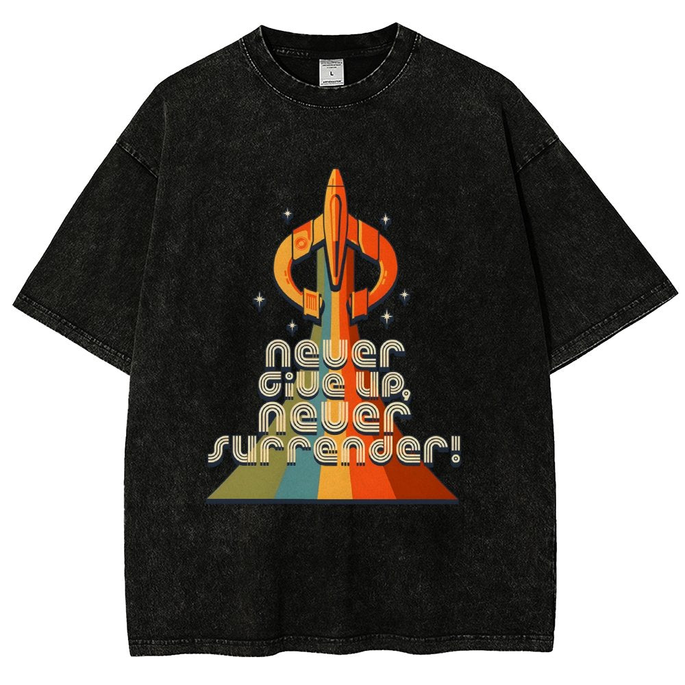 Retro Quest Never give up, never surrender! Vintage Distressed T-shirt