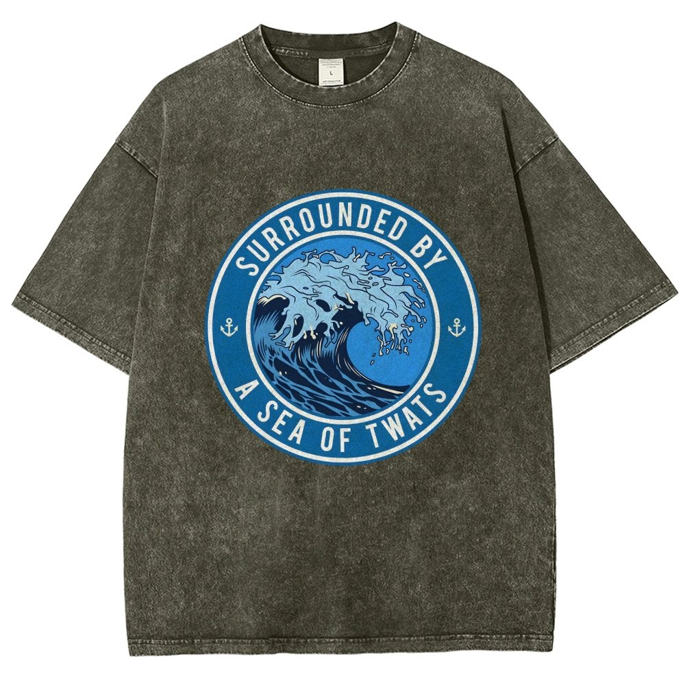 Surrounded By A Sea Of Twats Vintage Distressed T-shirt