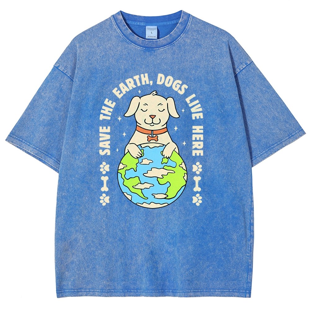 Save The Earth Dogs Live Here Vintage Distressed T-shirt
