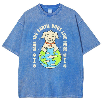 Save The Earth Dogs Live Here Vintage Distressed T-shirt