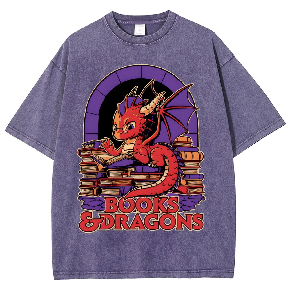 Books and Dragons Vintage Distressed T-shirt