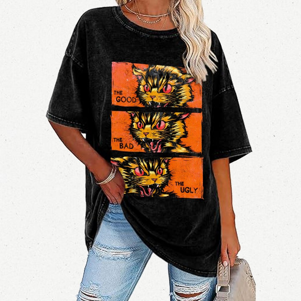 The Good The Bad The Ugly Cat  Vintage Distressed T-shirt