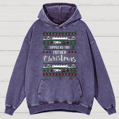 Yippee Ki-Yay Mother Christmas Ugly Vintage Distressed Hoodie