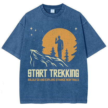 Start Trekking Boldly Go And Explore Uncharted New Trails Vintage Distressed T-shirt