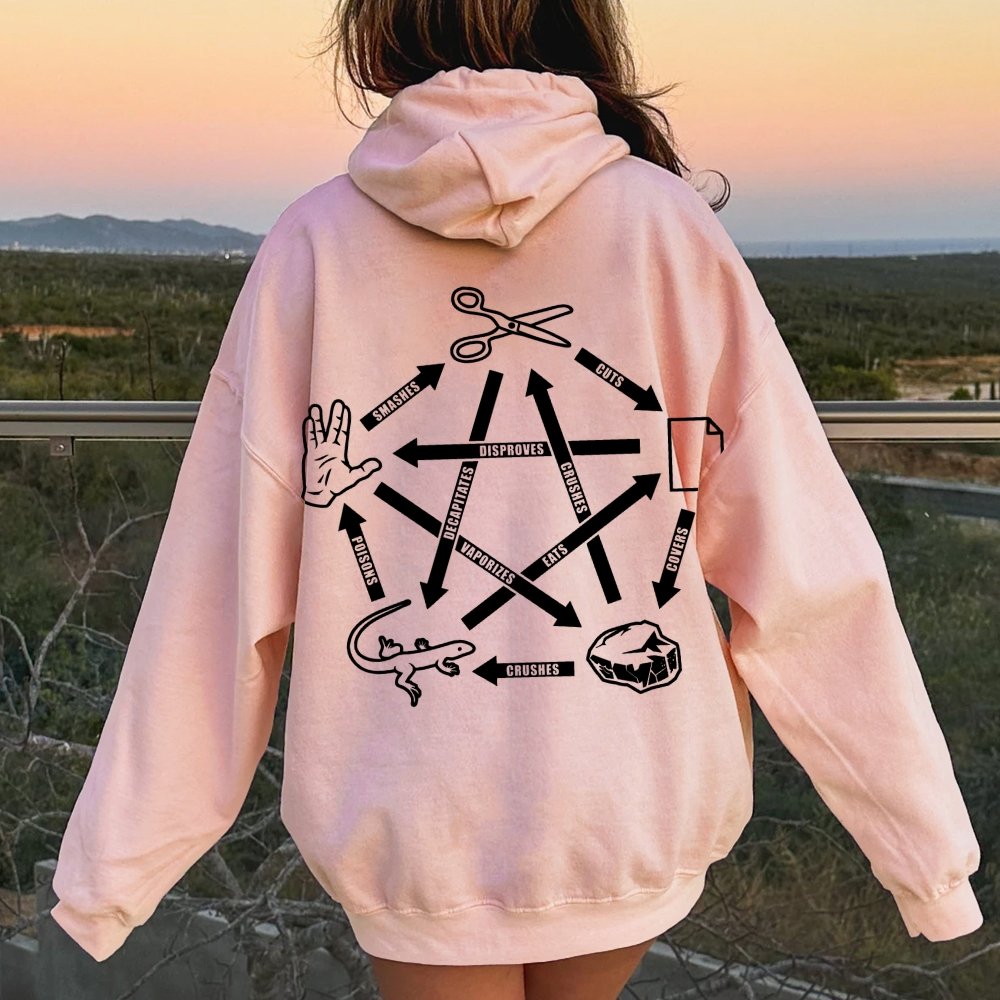 Rock Paper Scissors Spock Printed Back Unisex Cotton Hoodie