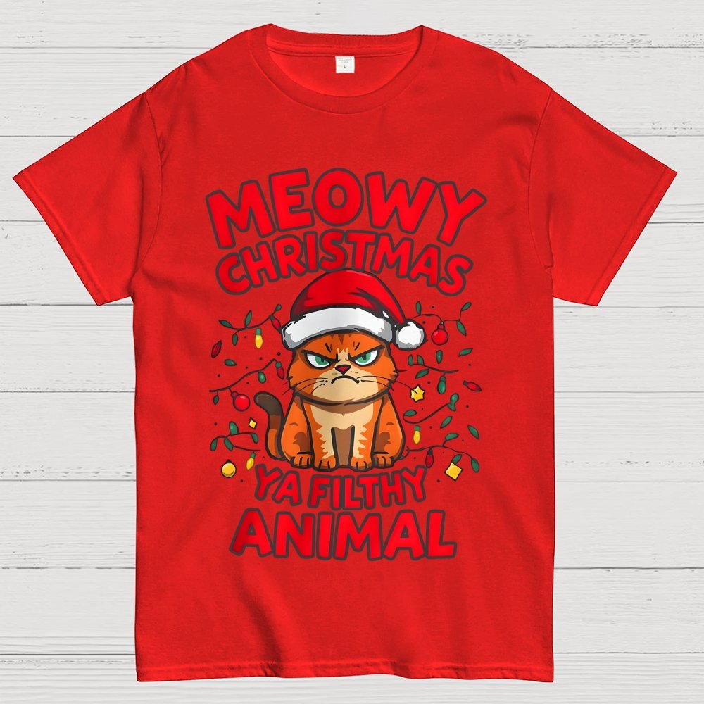 Meowy Christmas Ya Filthy Animal Cat Geek T-Shirt