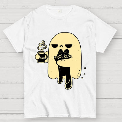 Cute Ghost Holding Cat Geek T-Shirt