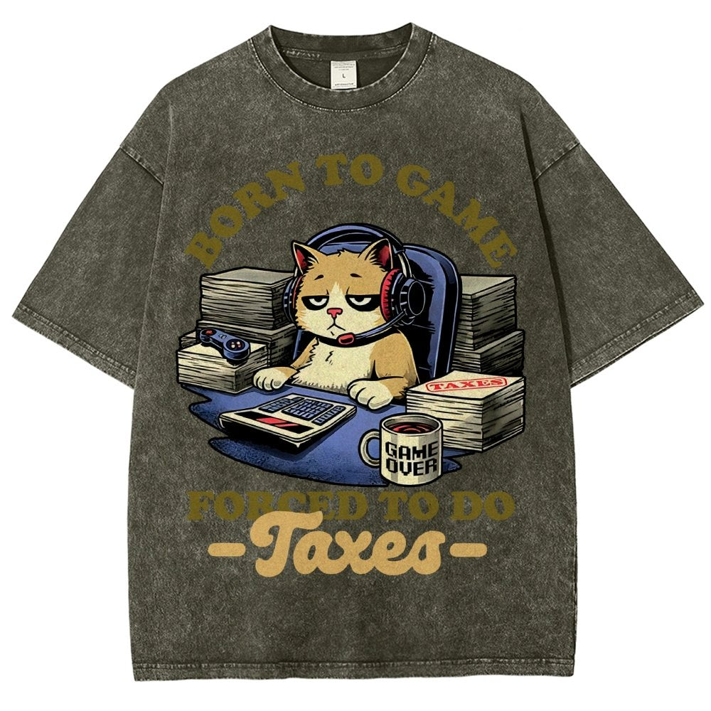 Cat Gamer Taxes Vintage Distressed T-shirt