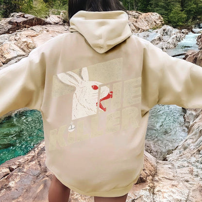 Mysterious Rabbit Printed Back Unisex Cotton Hoodie
