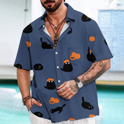 Halloween Pumpkin Black Cat Geeky Shirt